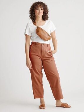 Quince Barrel Leg Pants Organic Stretch Cotton Twill Women’s 12 Rust Brown